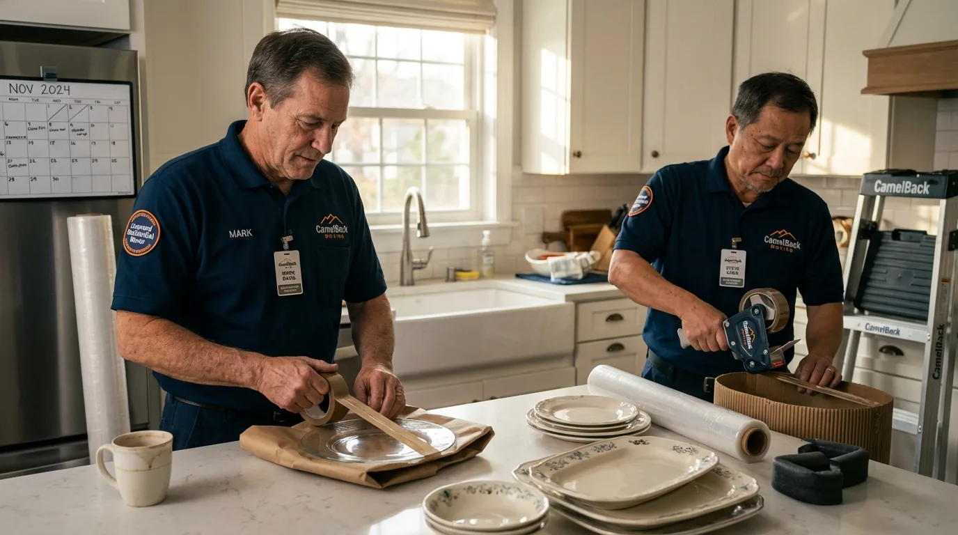 Professional crew packing kitchen dishware in Enfield, NC